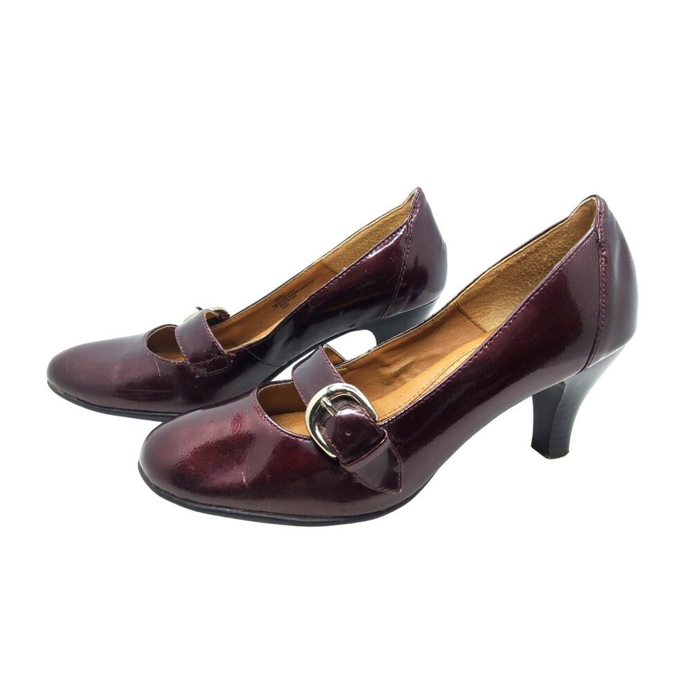 Womens Eurosoft Stylish Leather Metallic Wine Red Dress Shoes